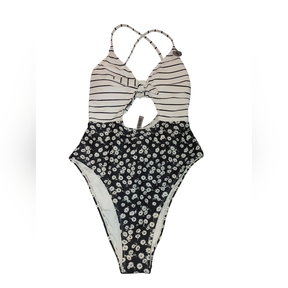 Forever 21 Striped and Floral One-Piece Swimsuit, Size Small NWT - Picture 1 of 5